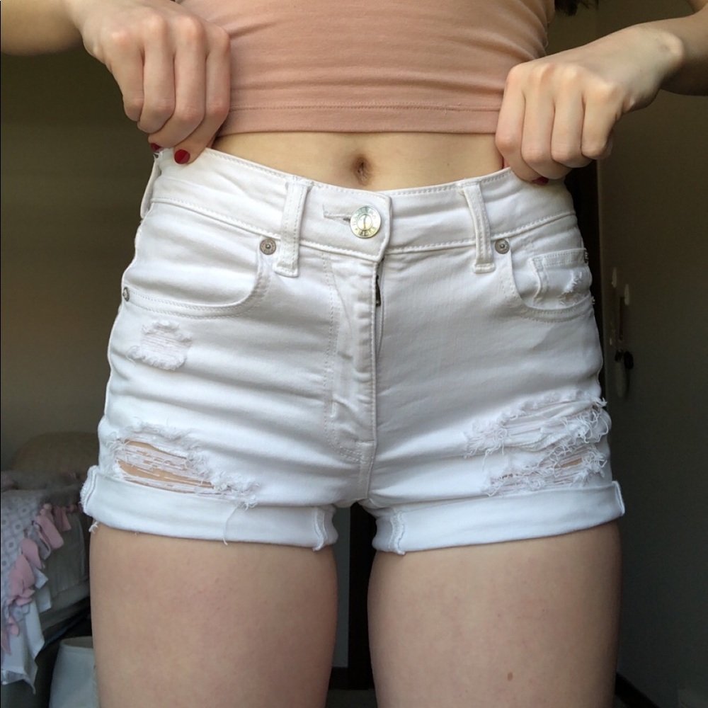 white high-wasted jean shorts from american eagle